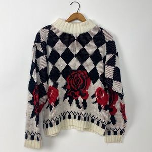vintage black, white and RED roses sweater